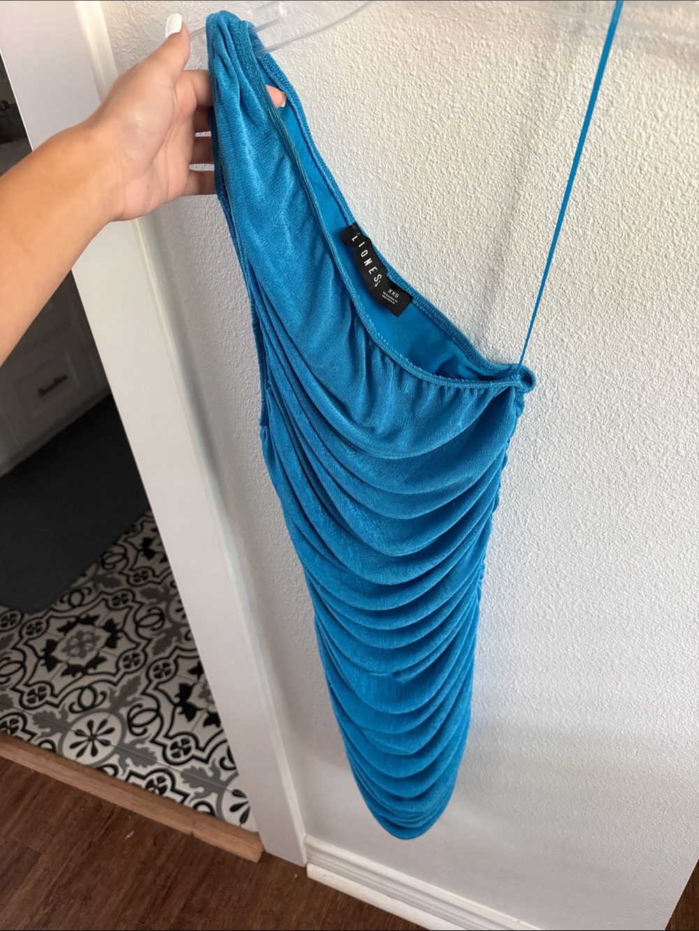 Lioness Blue Ruched One-Shoulder Mini Dress